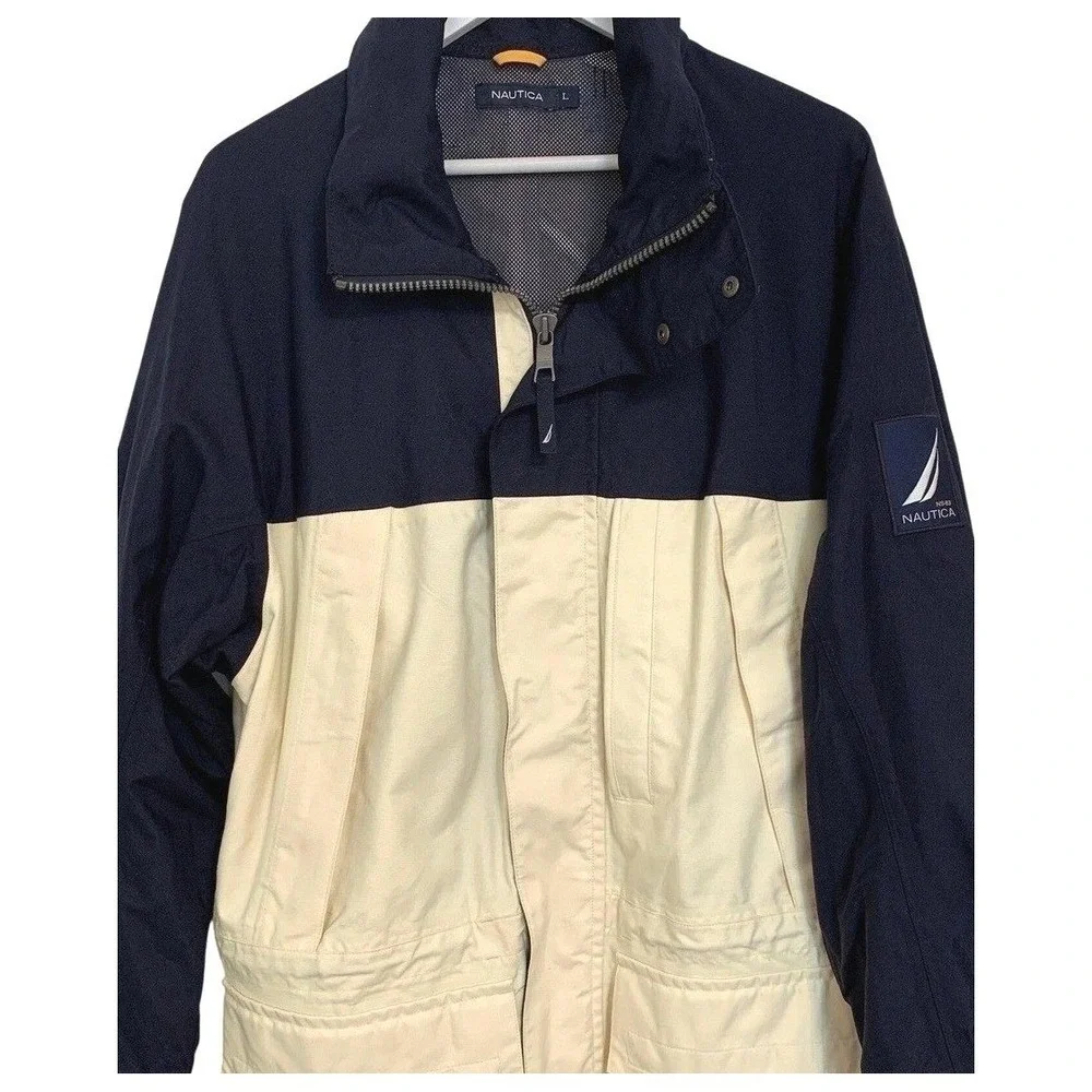 Vintage Nautica Mens Colorblock Sailing Jacket Navy‎ Cream Yachting Jacket / L